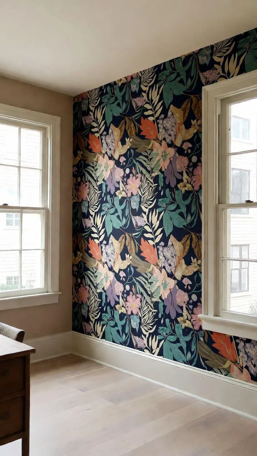 accent wall wallpaper installation in a Long Island living room