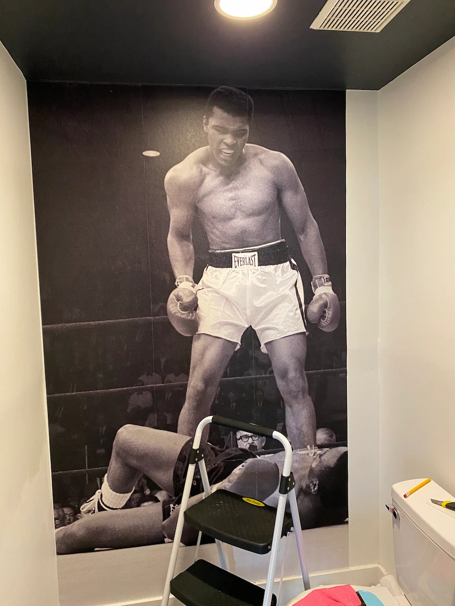 vintage sports accent wall in a Huntington kids room